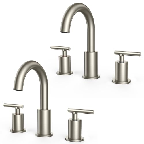 FORIOUS 2 Pack Wholesale Widespread Bathroom Faucet Brushed Nickel 3 Holes | CUPC 8" Brushed Nickel Bathroom Sink Faucet 3 Hole, Restroom Faucet for Bathroom Sink Silver Set for Real Estate Procurement - color: Stainless Steel × 2, style: Modern