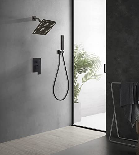 Oil Rubbed Bronze Shower System 8 Inch Bathroom Rain Mixer Shower Combo Set Wall Mounted Rainfall Shower Head and Handheld System Shower Faucet Set Rough-in Valve Body and Trim Kit - color: Oil Rubbed Bronze, size: 8 Inch