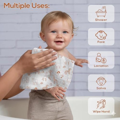 Muslin Baby Washcloths for Newborns, Pack of 8, 11"x11", Super Soft Cotton, Absorbent and Gentle, Baby Cotton Wipes, Baby wash Cloths - color: Print Mix