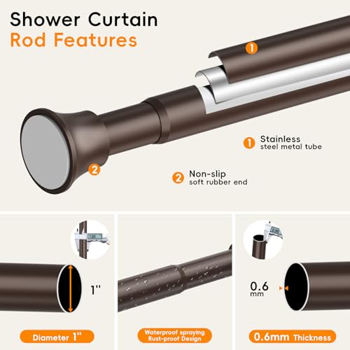 Bronze Long Tension Curtain Rod Large Tension Rod 30 To 100 Inch,Spring Shower Curtain Rod For Bathroom, Window,Closet No Drilling Non Slip - color: Brown, size: 30-101"