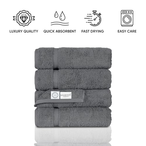 SALBAKOS 4-Piece 100% Turkish Cotton Bath Towels, 27x54 inch, Gray | Standard Size, 630 Gsm Thick Super Soft Highly Absorbent Quick-Dry Bathroom Towel, Premium Hotel & Spa Quality Made in Turkey - color: Gray, size: 4 Bath Towels