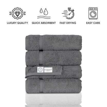 SALBAKOS 4-Piece 100% Turkish Cotton Bath Towels, 27x54 inch, Gray | Standard Size, 630 Gsm Thick Super Soft Highly Absorbent Quick-Dry Bathroom Towel, Premium Hotel & Spa Quality Made in Turkey - color: Gray, size: 4 Bath Towels