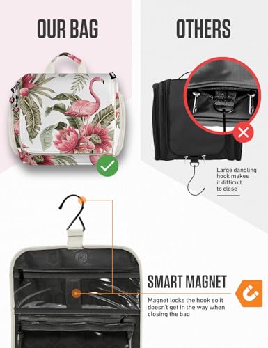 VENTURE 4TH Hanging Travel Toiletry Bag, 17 Compartments - Pink Flamingo | Hangs on rails, hooks or doors; stands upright too. Removable TSA pouch. Water-resistant 900D Nylon, reinforced stitching. - color: Pink Flamingo