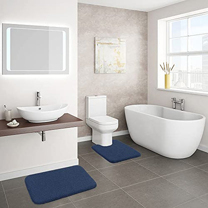 VANZAVANZU Bathroom Rug Set - U Shaped Toilet Rug & Cover, Non Slip, Extra Soft Absorbant Microfiber (20"x24" U Plus 20"x32", Navy Blue) - color: Navy Blue, size: 20"x32" Plus 20"x24" U