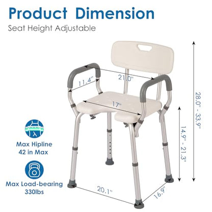Shower Chair with Arms and Back Heavy Duty 330lbs, Shower Chair for Inside Shower, Shower Seat for Inside Shower Bathroom Chair with Cutout Seat & Cold-Proof Pads, Tools-Free Assembly - color: Blue Pad-standard