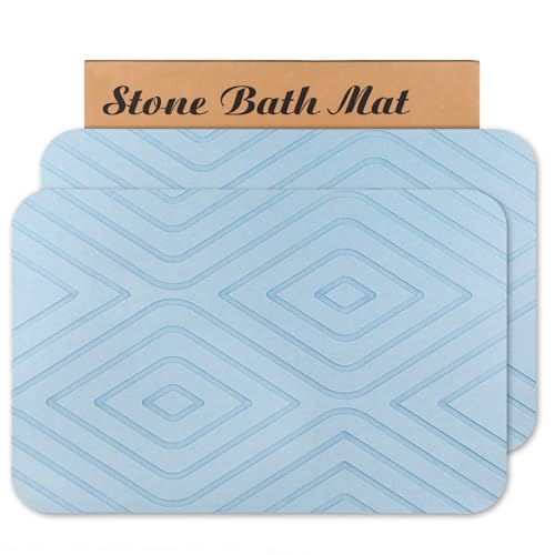 2 Pack Stone Bath Mat, Diatomaceous Earth Shower Mat, Non-Slip Super Absorbent Quick Drying Bathroom Kitchen Floor Mat, 24x15, Blue - color: Blue