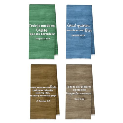 Spanish Christian Bible Verses Kitchen Towels Set, Spanish Christian Decorative Waffle Weave Dish Towels, Religious Scripture Hand Tea Towel, 16x24 Inch Set of 4 - color: Christian- 10