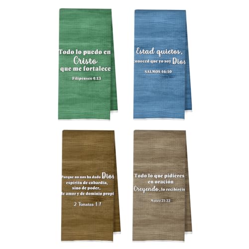 Spanish Christian Bible Verses Kitchen Towels Set, Spanish Christian Decorative Waffle Weave Dish Towels, Religious Scripture Hand Tea Towel, 16x24 Inch Set of 4 - color: Christian- 10