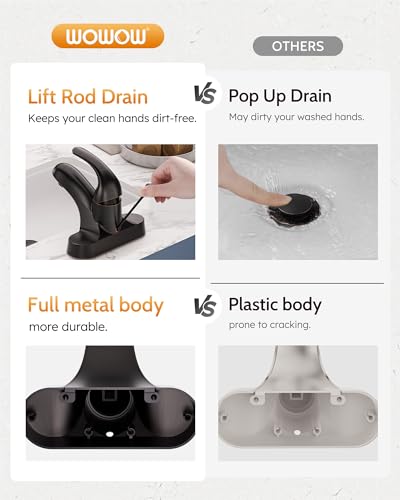 WOWOW Single Handle Commercial Bathroom Faucet Oiled Rubbed Bronze 4 inch Centerset Bathroom Basin Sink Faucets One Handle Vanity Faucets Basin Mixer Tap with Lift Rod Drain Assembly - color: Oiled-Rubbed Bronze