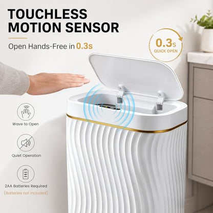 Bathroom Small Trash Can with Automatic Touchless Lid, 2.6 Gallon Smart Garbage Can Narrow Waterproof Trash Bin for Bedroom, Office, Living Room - color: 2.6 gallon-Gold white