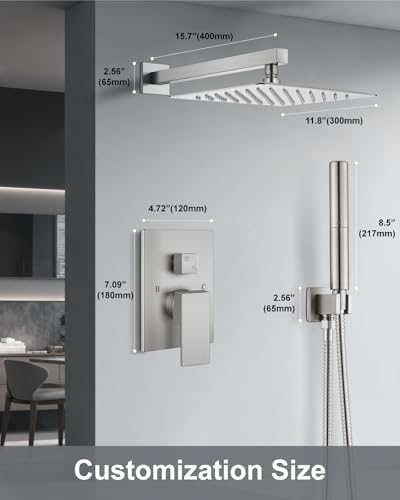 Aolemi Shower System with Rain Head and Handheld,12-Inch,Brushed Nickel | High-Pressure Shower Faucet Set with Dual-Function Handheld,Rough-In Valve,1.8 GPM,Wall-Mount Trim Kit - color: Brushed Nickel, size: 12 Inch