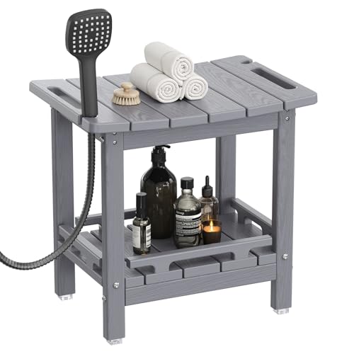 NALONE Shower Bench, HDPE Shower Stool for Shaving Legs with Handle (Grey) | Indoor and Outdoor Use, All Weather and Long Last, Perfect for Inside Shower - size: Grey