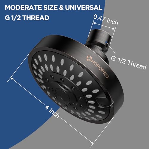 High Pressure Shower Head, HOPOPRO 5-Mode Fixed Showerhead, NBC Recommended | The Washington Post, NBC, Today Recommended, Consumer Reports Tested High Flow Fixed Shower Head (4 Inch Oil Rubbed Bronze) - color: Oil Rubbed Bronze, style: 4 Inch Modern