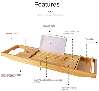 Top hacker Bamboo Bathtub Caddy Tray Foldable Bathtub Tray Expandable Luxurious Bathtub Tray with Mirror and Mobile Phone Holder, Tablet Computer, Red Wine, Soap Box (Color : Standard)