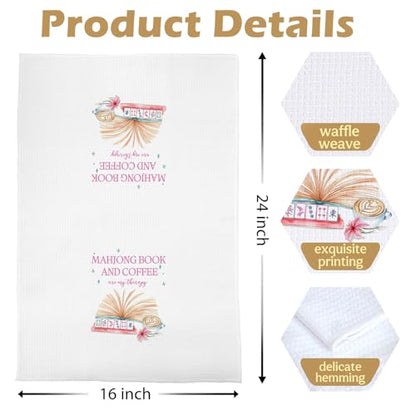 Bookish Mahjong Kitchen Towels - Mahjong Coffee Gifts Waffle Decorative Dish Towels, Book Coffee Lover Gifts Hand Towel, Tea Towel, 16x24 Inches - color: Mahjong- 29