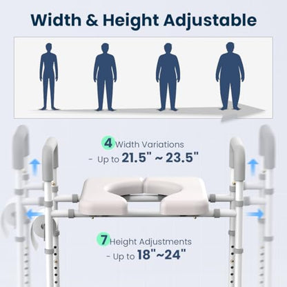 Raised Toilet Seat with Handles - Toilet Seat Riser for Seniors with Adjustable Width & Height, 400 lbs Elevated Toilet Seat Riser for Handicap, Disabled and Pregnant, Fit Any Toilet-Grey