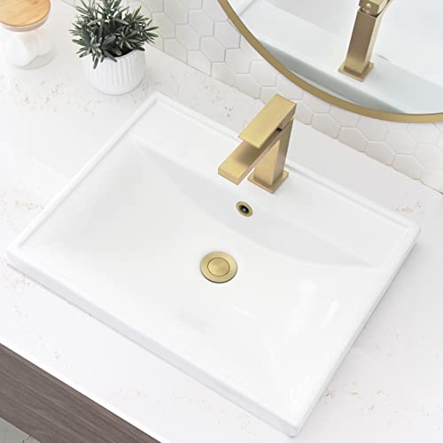 Stylish Drop in Bathroom Sink 20 1/4 x 16 Inch Porcelain Rectangular Bathroom Sinks Shiny Finish Smooth and Stain Resistant Surface with Chrome and Matte Black Overflow, P-210H - style: Modern