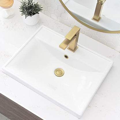 Stylish Drop in Bathroom Sink 20 1/4 x 16 Inch Porcelain Rectangular Bathroom Sinks Shiny Finish Smooth and Stain Resistant Surface with Chrome and Matte Black Overflow, P-210H - style: Modern