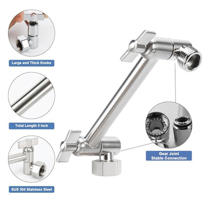 NearMoon Adjustable Shower Arm Universal Connection, Extension Arm, Adjust Angle to Upgrade Shower Experience, Easy to Install, Anti-leak (5 Inch, Brushed Nickel) - color: Brushed Nickel, style: 5 Inch Adjustale