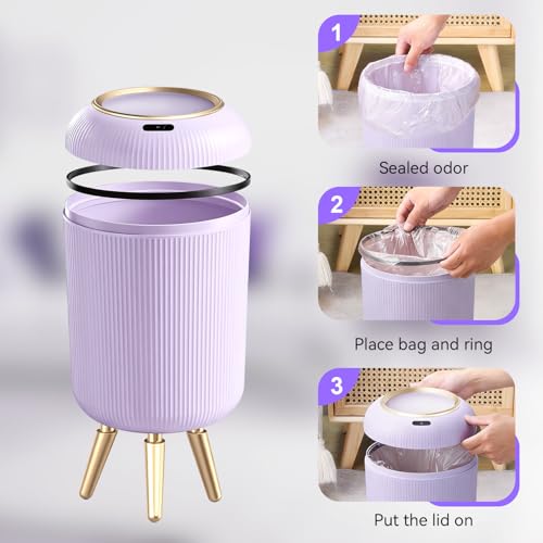 Bathroom Trash Can Automatic Touchless,3 Gallon Purple Gabage can | Motion Sensor Trash Can with Lid and legs,Smart Diaper Garbage Bin,Auto Small WasteBasket for Bedroom,Office,Restroom,Laundry - color: Purple
