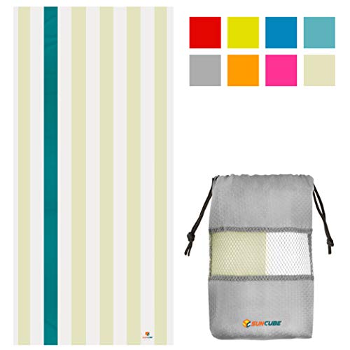 SUN CUBE Microfiber Beach Towel, Quick Dry, Beige Cream, 78x35 Inch | Quick Dry and Free Microfiber Towel, Lightweight Packable Swim Towel for Beach, Pool, Camping, Cruise, Travel - color: Beige, size: 78.00" x 35.00"