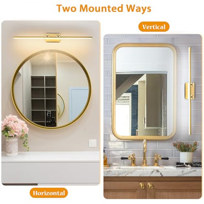 LED Bathroom Vanity Light, Modern Bathroom Light Fixture Over Mirror (3000K/4000K/6000K, Dimmable), Vanity Light Bar with Angle Adjustable, 40 Inch, Brass - color: Brass, size: 40 inch