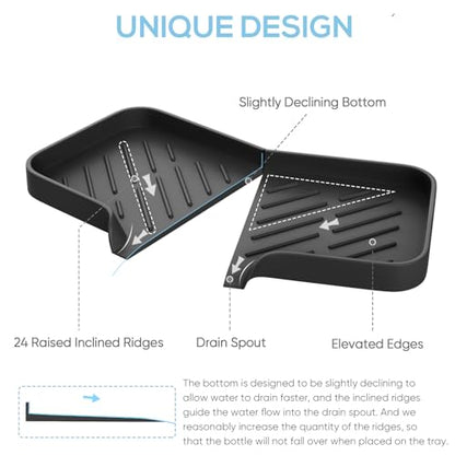 Kitchen Sink Tray,3 Pcs Silicone Sponge Holder for Kitchen Sink Organizer, Kitchen Soap Tray Self Draining Soap Dish for Bathroom - color: Black-3 Pcs