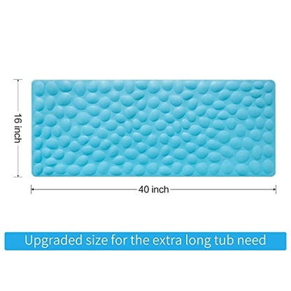 Non-Slip Bathtub Mat OTHWAY Soft Rubber Bathroom Bathmat with Strong Suction Cups (Blue) - color: Blue, size: 40" x 16" (Rectangular)