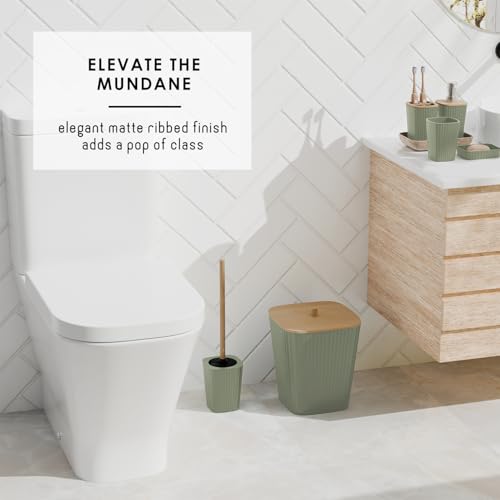 Clara Clark Bathroom Accessories Set - Bathroom Set, Bathroom Accessory Set, Shower Curtain Set, Toilet Brush, Trash Can & Soap Dispenser - Sage Green - 20PC | 20 Piece Sage Green Bathroom Accessories Set with Toothbrush Holder, Soap Dispenser, Soap Dish,
