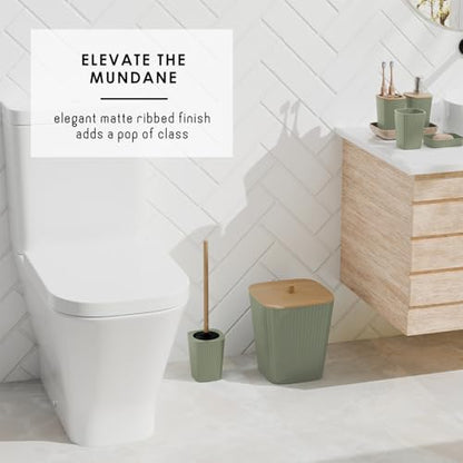 Clara Clark Bathroom Accessories Set - Bathroom Set, Bathroom Accessory Set, Shower Curtain Set, Toilet Brush, Trash Can & Soap Dispenser - Sage Green - 20PC | 20 Piece Sage Green Bathroom Accessories Set with Toothbrush Holder, Soap Dispenser, Soap Dish,