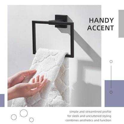 Angle Simple Hand Towel Holder for Bathroom, 7.09 Inches, Matte Black | Solid SUS304 Stainless Steel, Square Towel Ring for Kitchen Shower Wall, Screws Mount - color: Matte Black