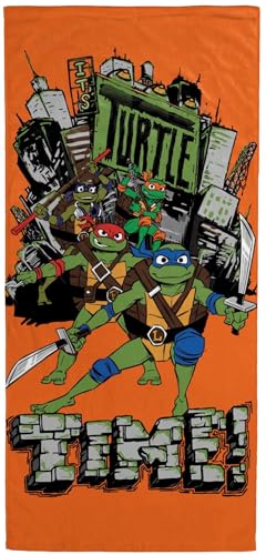 Jay Franco Nickelodeon Teenage Mutant Ninja Turtles Bath Pool Beach Towel - Kids Super Soft & Absorbent 100% Cotton Towel with Leonardo and Michaelangelo, Measures 28 x 58 - color: Orange - Tmnt