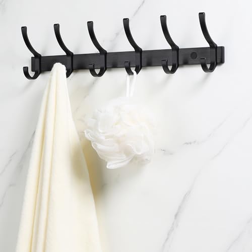 Coat Rack Wall Mounted - 6 Double Hooks, Heavy Duty, Aeropace Grade Aluminum Alloy, Metal Coat Hook Hanger Entryway Bathroom (Brushed Black Metalic, 6 Hooks - 2 Pack) - color: Brushed Black Metalic, size: 6 Hooks - 2 Pack