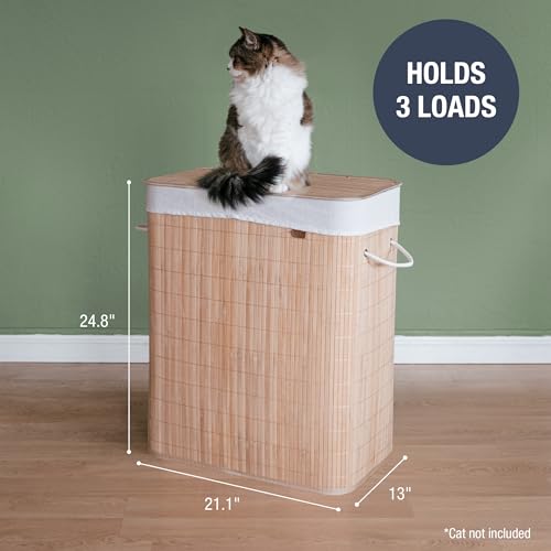 CleverMade Bamboo Double Laundry Hamper LUXE, 103L, Natural Bamboo Hamper | Sort Laundry as You Go with Dual Removable Liners | Lift Each Bag to the Washer and Keep Clothes Hidden Under the Lid - size: Double