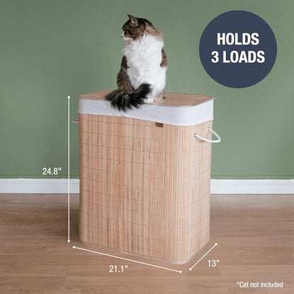 CleverMade Bamboo Double Laundry Hamper LUXE, 103L, Natural Bamboo Hamper | Sort Laundry as You Go with Dual Removable Liners | Lift Each Bag to the Washer and Keep Clothes Hidden Under the Lid - size: Double