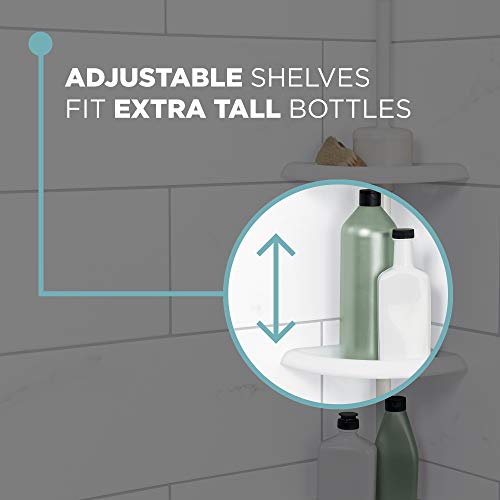 Zenna Home Tension Pole Shower Caddy, 4 Shelves, Adjustable, 60 to 97 Inch, White - style: 4 Shelves