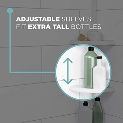 Zenna Home Tension Pole Shower Caddy, 4 Shelves, Adjustable, 60 to 97 Inch, White - style: 4 Shelves