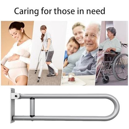 Handicap Bars for Bathroom U Shaped Flip-Up Waterproof | Aluminum Alloy Heavy Duty Rustproof Wall Mount Safety Support Rail Bathroom Aid for Elderly Disabled Pregnant Patient Fall