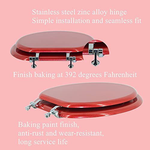 Elongated Toilet Seat Wood Toilet Seat Prevent Shifting with Zinc Alloy Hinges American Standard Size Toilet Seat Easy to Install also Easy to Clean (Elongated,Sparkling Christmas Red) - color: Christmas Red, size: Elongated