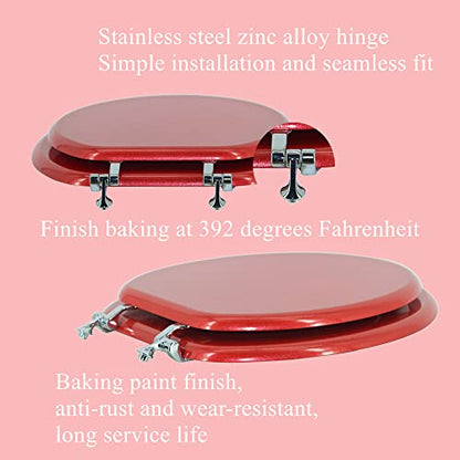 Elongated Toilet Seat Wood Toilet Seat Prevent Shifting with Zinc Alloy Hinges American Standard Size Toilet Seat Easy to Install also Easy to Clean (Elongated,Sparkling Christmas Red) - color: Christmas Red, size: Elongated
