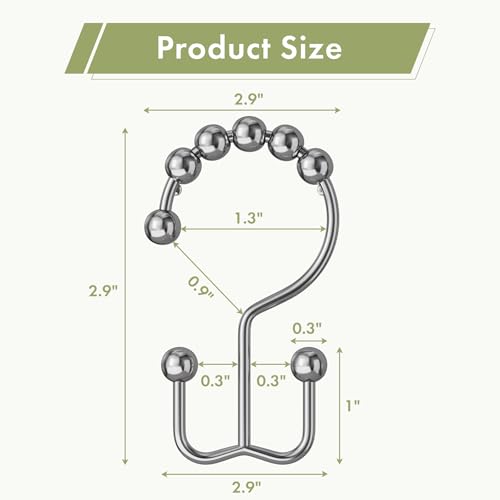 Shower Curtain Rings, Rust-Resistant Metal Double Shower Hooks for Curtain Rolling Shower Curtain Hooks Rings Shower Rings for Bathroom Shower Curtain Rod, Chrome, Set of 12 Rings - color: Chrome, style: Modern - Double Hooks