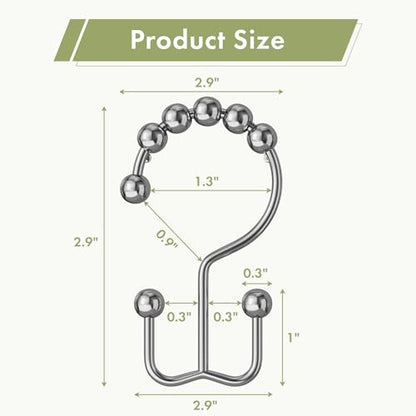 Shower Curtain Rings, Rust-Resistant Metal Double Shower Hooks for Curtain Rolling Shower Curtain Hooks Rings Shower Rings for Bathroom Shower Curtain Rod, Chrome, Set of 12 Rings - color: Chrome, style: Modern - Double Hooks