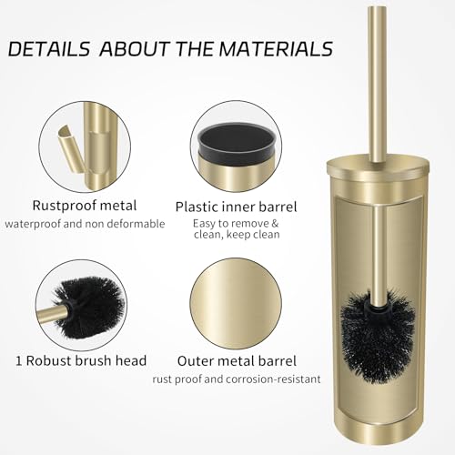 Stainless Steel Toilet Brush with Holder Set for Bathroom Storage and Organization Toilet Bowl Cleaner Brush and Holder (1, Gold) - color: Gold