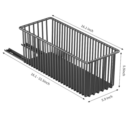 Pull Out Cabinet Organizer 2 Pack, Black Metal Storage Basket for Kitchen Cabinet, Bathroom, Under Sink, Self Adhesive Slide Out Pantry Shelves Drawer Storage, 15.8" LX 5.9" WX5.9 H