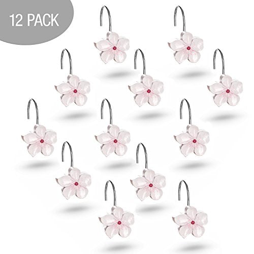 Creative Scents Vanda Shower Curtain Hooks Decorative | Set of 12 | White and Pink Shower Curtain Rings - style: Shower Curtain Hooks