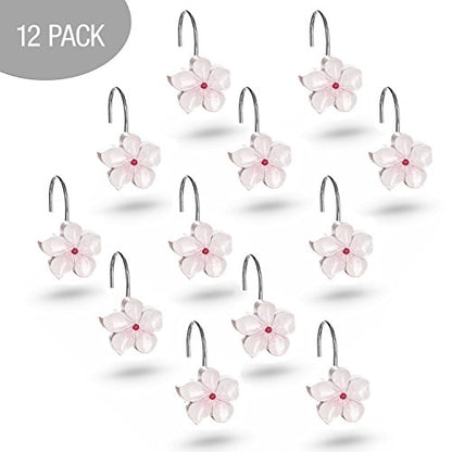 Creative Scents Vanda Shower Curtain Hooks Decorative | Set of 12 | White and Pink Shower Curtain Rings - style: Shower Curtain Hooks