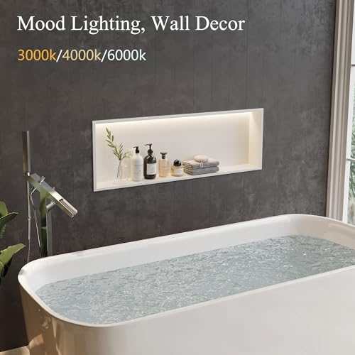 36"x12"White LED Shower Niche,3 CCT Dimmable Light, No Tile Needed | 304 Stainless Steel Bathroom Niche w/ Light(3000K/4000K/6000K), IP66 Waterproof, Space Saving & Durable ,LED Driver Included - color: White, size: 36X12In