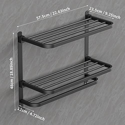 CAXIMSY 22.8Inch Towel Rack for Bathroom and Lavatory Towel Hanger with Wall Mount Towel Bars 304 Stainless Steel No Drill (Collapsible Black Towel Rack) - color: Collapsible Black Towel Rack