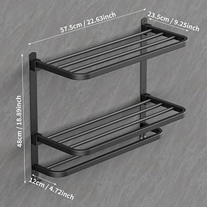 CAXIMSY 22.8Inch Towel Rack for Bathroom and Lavatory Towel Hanger with Wall Mount Towel Bars 304 Stainless Steel No Drill (Collapsible Black Towel Rack) - color: Collapsible Black Towel Rack