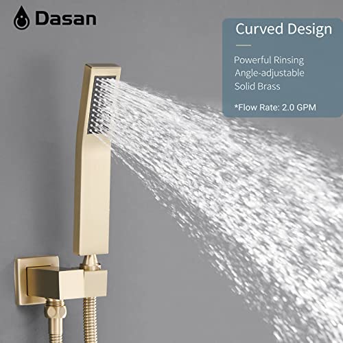 DASAN Tub Shower Faucets Sets Complete Brushed Gold Bathtub Shower System with Tub Spout, Bathtub Faucet Set Tub and Shower Faucet Combo Trim Kit with Rough-in Valve, DA-SS03BG-S10W - color: Brushed Gold